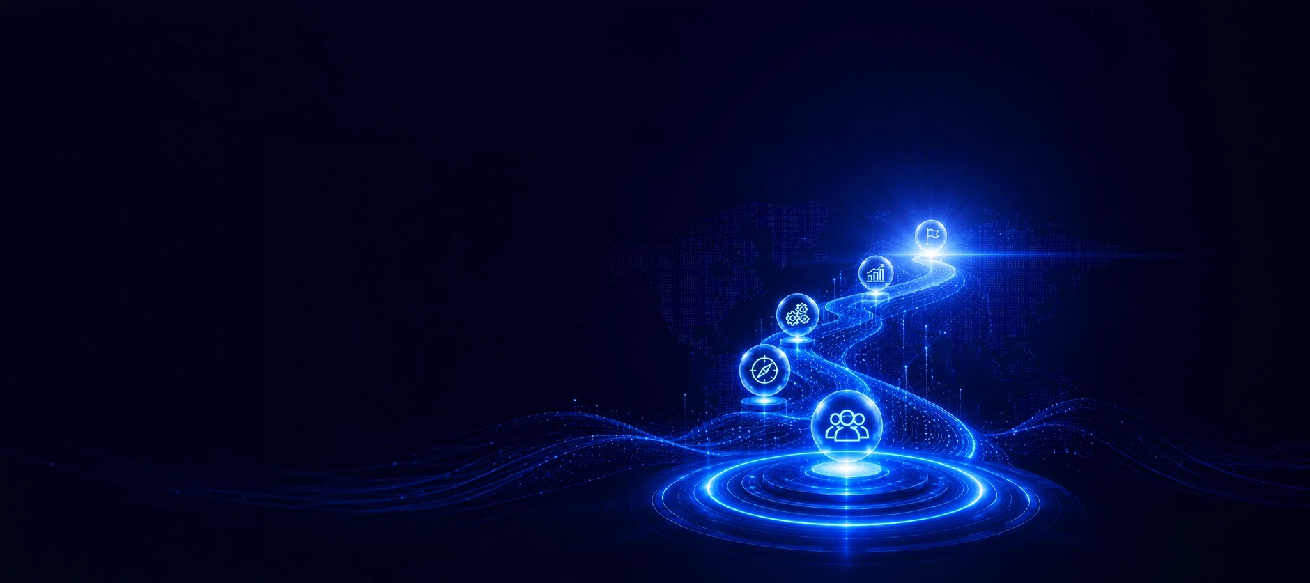 Glowing path with milestone icons for a Workday journey